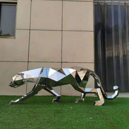 geometrical leopard stainless steel sculpture