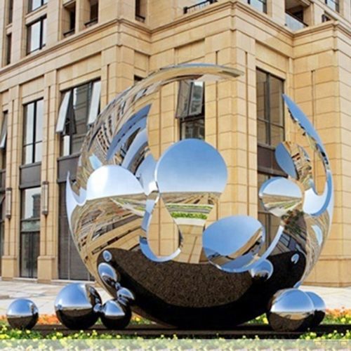 mirrored hollow ball metal sculpture