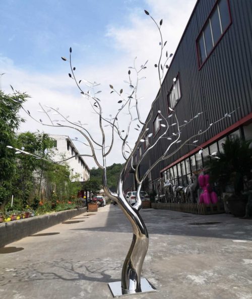 Stainless Steel Tree Sculpture with Smooth Trunk
