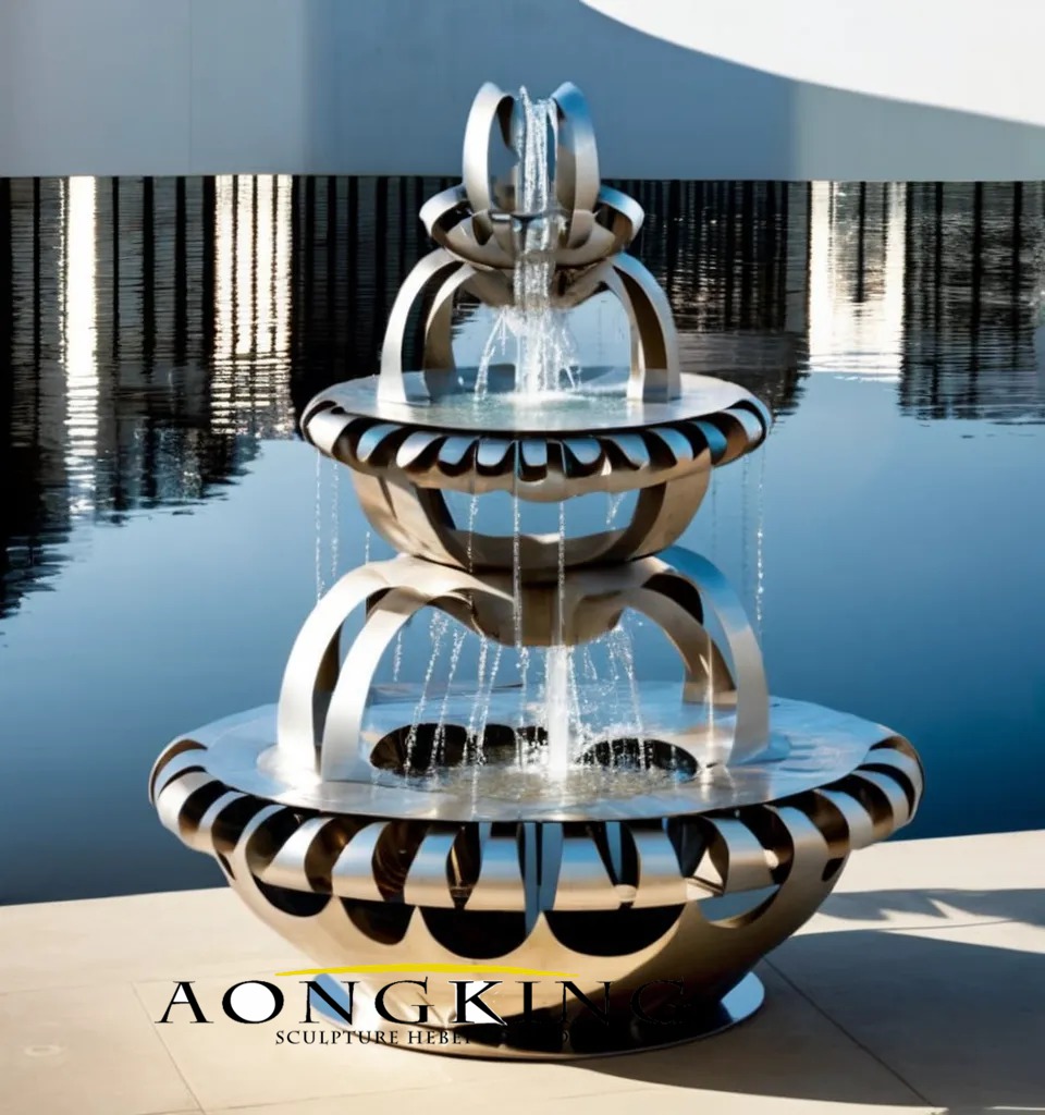 Multi-layer stainless steel fountain pool metal sculpture