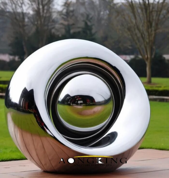 abstract stainless steel eyeball sculpture