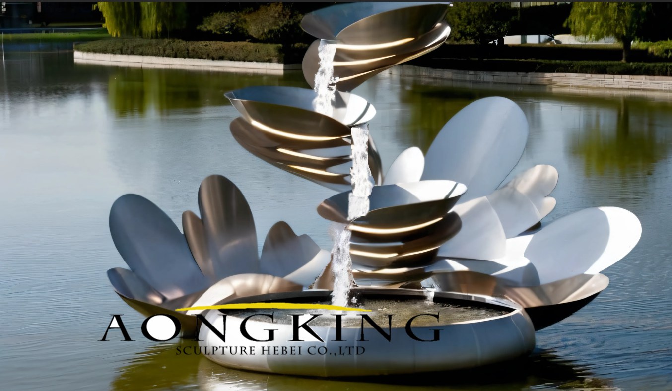 Three-stage fountain flower sculpture in water