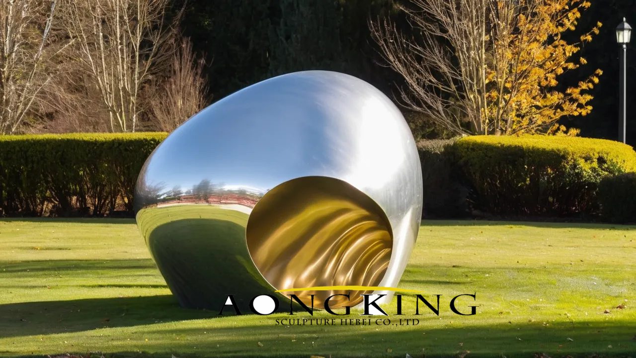 stainless steel stone abstract sculpture at park for decoration
