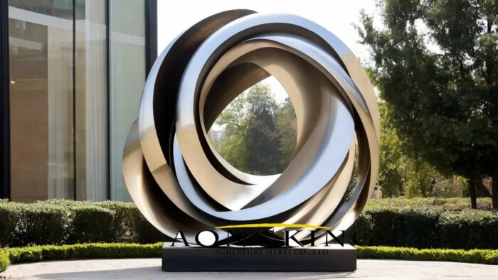 Stainless Steel Ring Sculpture Twisted Shape for Garden