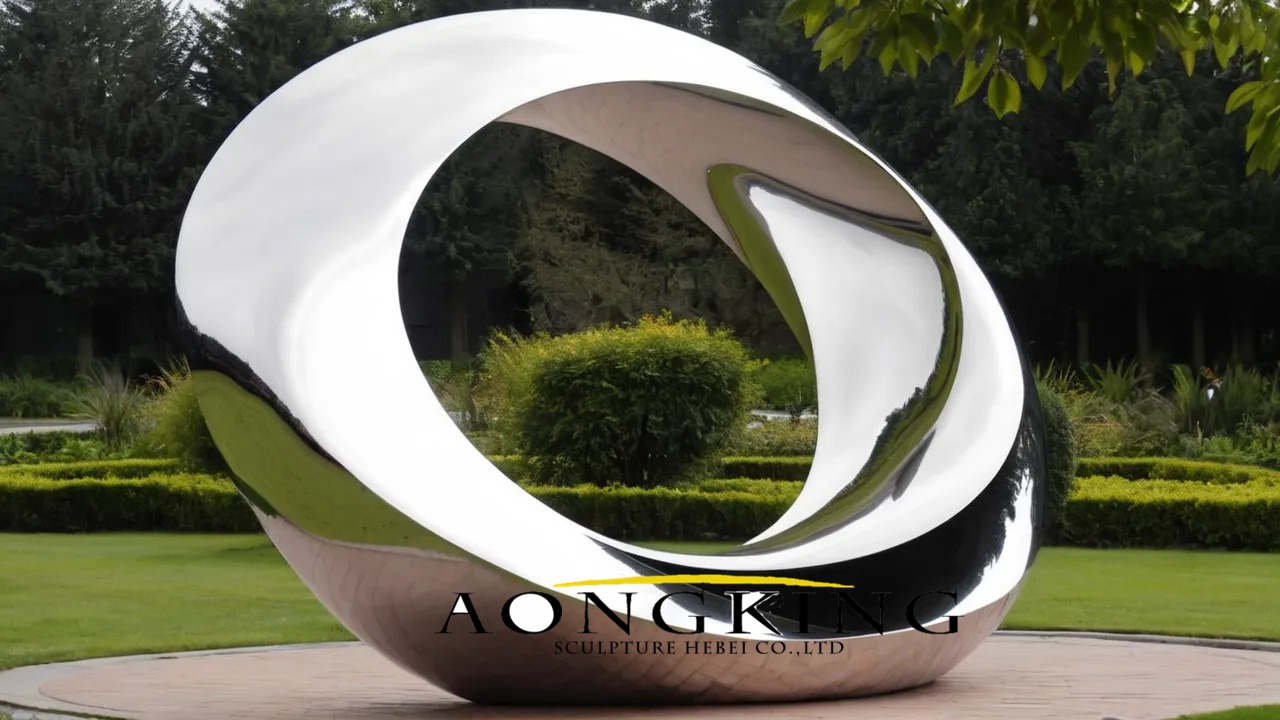 A Stainless Steel Ring Sculpture Twisted Shape in Garden